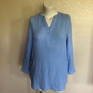 Soft Surroundings Santorini Gauze Pullover Top PM Tunic Pockets Lagenlook Blue